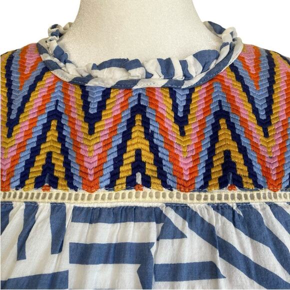 THML Boho Flutter Sleeve Ruffled Embroidered Top Blouse Geometric Print Spring S - Picture 4 of 16